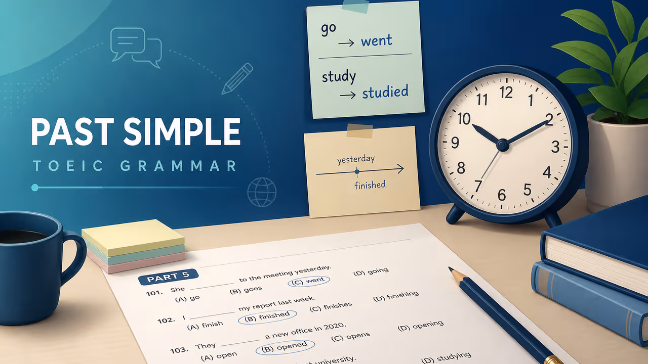 Past Simple TOEIC Part 5: công thức, cách làm & bài tập